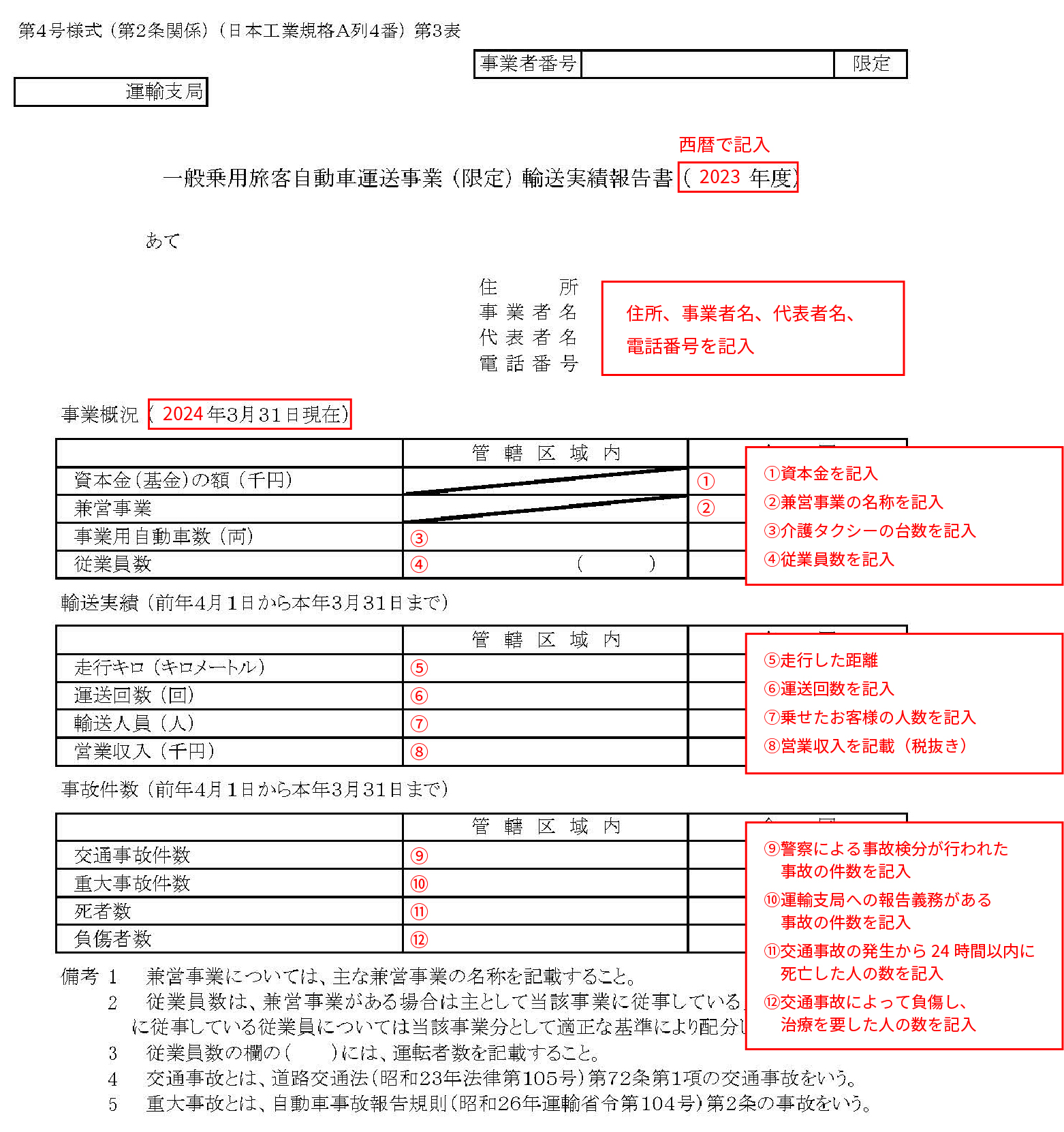 介護タクシーの輸送実績報告書の書き方